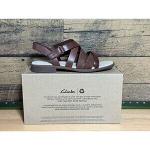 Clarks Woman Declan Mix Sandal Leather Sling Strappy Gladiator 8.5 Mahogany